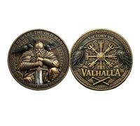 Valhalla Viking Warrior Challenge Coin, Beware The Old Man Vegvísir Norse Mythology Commemorative Coin with Vegvisir Compass & Ravens, Valhalla Viking Collectible Token Gift for Men Women (1 pcs)