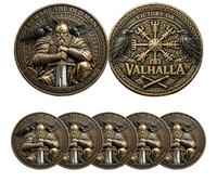 Valhalla Viking Warrior Challenge Coin, Beware The Old Man Vegvísir Norse Mythology Commemorative Coin with Vegvisir Compass & Ravens, Valhalla Viking Collectible Token Gift for Men Women (5 pcs)