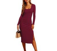 Valiamcep Women's Summer Midi Bodycon Dresses Basic Square Neck Side Slit Ribbed Knit Fitted Casual Sleeveless Tank Dress, Z Purplish Red, M