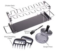Valiant BBQ Accessory Set - Includes Burger Press, Chicken Rack, Shredding Claws and Basting Brush