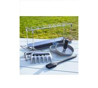 Valiant BBQ & Smoker Accessory Set Includes Burger Press, Chicken Rack, Pulled Pork Claws & Silicone Brush in Metallic Silver Valiant Metallic Silver