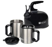 Valiant Camping Kettle & Insulated Mugs Pack - 3 Pack - Black Kettle and Mug Set