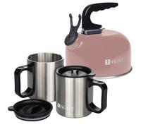 Valiant Camping Kettle & Insulated Mugs Pack - 3 Pack - Pink Kettle and Mug Set