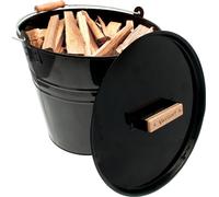 Valiant Kindling & Ash Metal Bucket with Lid - Black (30Cm Diameter)