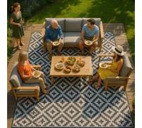 Valiant Outdoor Waterproof Rug for Gardens, Patio and Decking - Geometric Grey - Grey and White Geometric Rug 270cm x 180cm