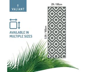 Valiant Outdoor Waterproof Rug for Gardens, Patio and Decking - Geometric Grey - Grey and White Geometric Rug 170cm x 60cm
