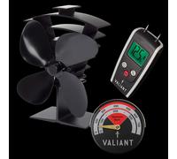 Valiant Premium IV Stove Fan, Magnetic Thermometer in Red & Moisture Meter for Timber & Brickwork Set Valiant Red