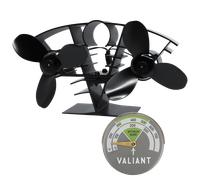 Valiant Whirlwind Twin Blade Stove Fan & Magnetic Thermometer in Green Set Valiant Green