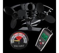 Valiant Whirlwind Twin Blade Stove Fan, Magnetic Thermometer in Red & Moisture Meter for Timber & Brickwork Set Valiant Red