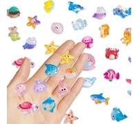 Valicaer 100Pcs Mini Sea Animals, Tiny Resin Ocean Figurines for DIY Fish Tank,Glows in the Dark Marine Plastic Aquarium Ornaments Fairy Garden Decor Potted Micro Dollhouse