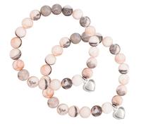 Valicaer 2 Pcs Blessing Bracelet for Women,Natural Stone Crystal Jewelry,Gemstone Zebra Bead & Heart chamm for Meditation Relax Teens Gins Gifs (Pink)