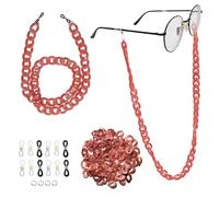 Valicaer 2 Pcs DIY Women's Glasses Chain Neck Strap Buckle kit-Adjustable Acrylic chain,Anti-Lost Sunglasses Lanyard with 12 Silicone Eyeglass Connector,4 Steel Jump Rings(Light Red)