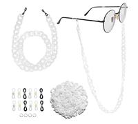 Valicaer 2 Pcs DIY Women's Glasses Chain Neck Strap Buckle kit-Adjustable Acrylic chain,Anti-Lost Sunglasses Lanyard with 12 Silicone Eyeglass Connector,4 Steel Jump Rings(Clear White)