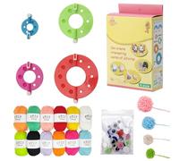 Valicaer 50 Pcs Pom Pom Maker Kit 4 Sizes with 12 Colours Yarn Plastic Eyes Button, DIY Knitting Fluff Ball Craft Set for Hats Handmade Toys Decorations Adults Kids Beginner