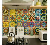 Valicaer 60Pcs Colourful Moroccan Tile Stickers,Mandala Kitchen Bathroom Wall Tile Stickers Peel and Stick on Tile Transfers Covers Decals Self Adhesive, 4x4 Inches Vintage Design