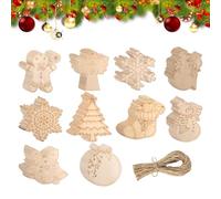 Valicaer 80 Pcs Christmas Wooden Ornaments Set with Holes - Unfinished Slices DIY Christmas Crafts Kit Including Wooden Baubles, Bells, Snowflakes, Stockings, and Angel Decorations for Tree & Home