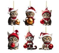 Valicaer Christmas Tree Cat Pendants Decoration Set - 6Pcs Hanging Ornaments for Xmas Tree - Acrylic Cat Pendant for Home Decor (B)