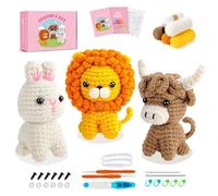 Valicaer Crochet Kit for Beginners with Video,Cat Crochet Kit & Lion Rabbit Starter Set, Complete Yarn, Hooks & Needles Included Manual Beginners Crocheted Cats Kit (Animal Set)