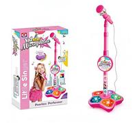 Valicaer Kids Microphone with Stand,Portable Karaoke Machine for Kids, Adjustable Height with Flashing Stage Lights & Phone Jack, Singing Toy Gift for Girls Boys Birthday Party (Pink)