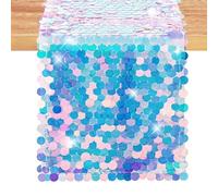 Valicaer Mermaid Table Runner,Sequin Glitter Mesh Table Cloths Iridescent Sparkly Sequin Table Cover Decorative 12 x 84 In Mermaid Table Runner Sequin Tablecloth for Wedding Birthday Party Table Decor
