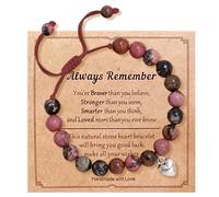 Valicaer Natural Stone Crystal Bracelet Gift for Women - Adjustable Stretch Pink Zebra Meditation Jewelry with Inspirational Quote Card, Friendship Birthday BFF Gifts (Black Red)