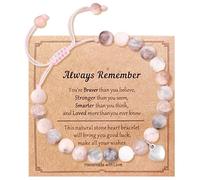 Valicaer Natural Stone Crystal Bracelet Gift for Women - Adjustable Stretch Pink Zebra Meditation Jewelry with Inspirational Quote Card, Friendship Birthday BFF Gifts (Pink)