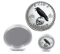 Valicaer The F-CAW-F Coin With Storage Display Stand- For Those Who Laugh at Life and Give Zero F*cks 2 Inch Double-Sided Metal Raven Attitude Coin Novelty Collectible Token of Freedom and Humo