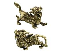 VALICLUD 1 Pair Copper Brave Fengshui Figurine with Good and Auspicious Wealth Features, Golden Copper Ornament for Bedroom and Temple Home Decor