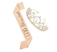 VALICLUD 1 Set Birthday Party Shoulder Strap Crown Set with Hair Hoops and Etiquette Belt Elegant Rose Gold Accessories for Birthday Celebrations and Themed Events