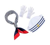 VALICLUD 1 Set Nautical Captain Hat Set with Scarf Gloves Blue and White Striped Sailor Costume Accessories for Theme Parties and Cosplay Events for Men