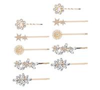 VALICLUD 10pcs Rhinestone Hair Clips Flower Designs Elegant Gold Hairpins for Women Sparkling Hair Accessories to Enhance Hairstyles and Charm