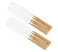 VALICLUD 10pcs Wooden Handle Hair Extension Loop Needles with Anti-slip Stainless Steel Wire Pulling Hooks for Micro Ring Nano Beads and DIY Hair Styling Tools