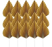 VALICLUD 12 Pairs Gold Leaf Folding Fans Cake Insert Toppers, Large Wedding and Birthday Cupcake Decorations, Shiny Leaf Ornaments for Party Cake Decorating Supplies