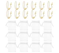 VALICLUD 12 Sets Mini Rosary Bracelets with Cross Charms, White and Imitation Gold Pearl Prayer Wristbands 7X9Cm for Baptism, Communion, Church Ceremony Gifts for Women and Men