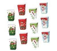 VALICLUD 12pcs Christmas Candy Packaging Boxes Popcorn and Treat Paper Boxes with Festive Tree Snowman Reindeer Designs for Holiday Party Favors and Gift Packaging
