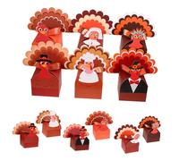 VALICLUD 12pcs Thanksgiving Candy Treat Boxes with Sturdy Square Base Colorful Paper Turkey Goodies Containers for Holiday Parties Fall Harvest and Family Celebrations