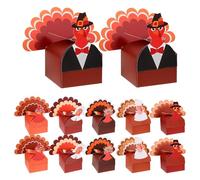 VALICLUD 12pcs Thanksgiving Decorative Candy Boxes with Sturdy Square Bottom Autumn Turkey Treat Containers for Holiday Harvest Day Stable Packaging for Sweets and Party Favor Supplies