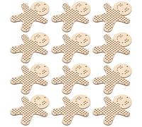 VALICLUD 12pcs Wooden Gingerbread Men Cross Stitch Blanks Ornaments for DIY Crafts, Beginner Friendly with Easy to Follow Instructions, Natural Beige Wood for Personal Crafting Projects