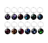 VALICLUD 12pcs Zodiac Sign Gemstone Keychain Set, Starry Night Bag Pendant Key Ring with Crystal Cabochon, Women’s Accessory for Purse and Backpack Decoration