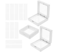 VALICLUD 13pcs Nail Display Tray Set with 3 White Acrylic Floating Film Boxes (7x7cm) and 10 Acrylic Strips False Nail Organizer Storage Holder and Manicure Accessories