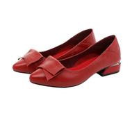 VALICLUD 1pair Chunky Heels Pointed Toe Casual Shoes for Women Stylish Office Lady Footwear Spring Versatile Design Red Comfortable Easy Wear