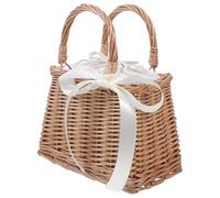 VALICLUD 1Pc rattan flower basket flower girl baskets wicker shoulder bag Natural Hand- woven basket Picnic Basket crossbody purse rattan basket organizer women's flowerpot white small Wood