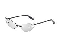 VALICLUD 1pc Rimless Cat Eye Sunglasses Creative Shaped Eyewear for Parties Stylish Decorative Photo Props Black Frame and Silver Lens Unique Fashion Accessory
