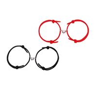 VALICLUD 2 Pairs Minimalist Alloy Heart Lover Wrist Rope Bracelet Decorative Chains in Crimson and Ebony for Couples Comfortable Wrist Decor for Birthday Gifts and Daily Wear