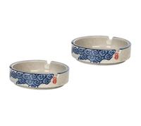VALICLUD 2 pcs Blue Ceramic Round Ashtray Hand Painted Decorative Household Adornment Eco Friendly Glazed Porcelain for Home Garden Bars Parties and Outdoor Use