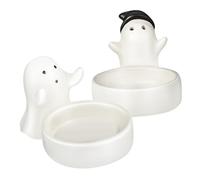 VALICLUD 2 Pcs Ceramic Ghost Tealight Candle Holders for Halloween Indoor Party Decor Miniature Ghost Ornaments with Whimsical Design Compact for Mantel Coffee Table Centerpiece Easy to