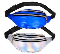 VALICLUD 2 Pcs Holographic PU Leather Waist Bag with Zipper Closure for Sports and Travel Spacious Fanny Packs for Running Hiking Festival Party Use Stylish Silver and Blue Crossbody Chest