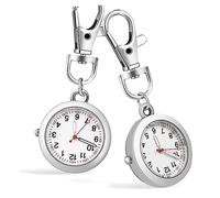 VALICLUD 2 Pcs Silver Hanging Pendant Pocket Watches with Clip-on Keychain Luminous Dial for Nurses and Doctors, Round Nurse Fob Watches Suitable for Medical Use