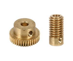 VALICLUD 2 Pcs Small Module Copper Worm Wheel and Worm Gear Set 40-tooth Wheel with 5mm Shaft Diameter for Industrial Gear Replacement and Power Transmission Applications