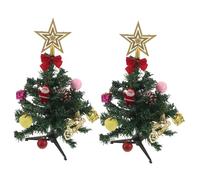 VALICLUD 2 Sets Miniature Christmas Trees for Tabletop Decoration Artificial Pine Xmas Trees with Ornaments and Topper DIY Craft Kits for Holiday Office Bedroom Dorm Festive Displays